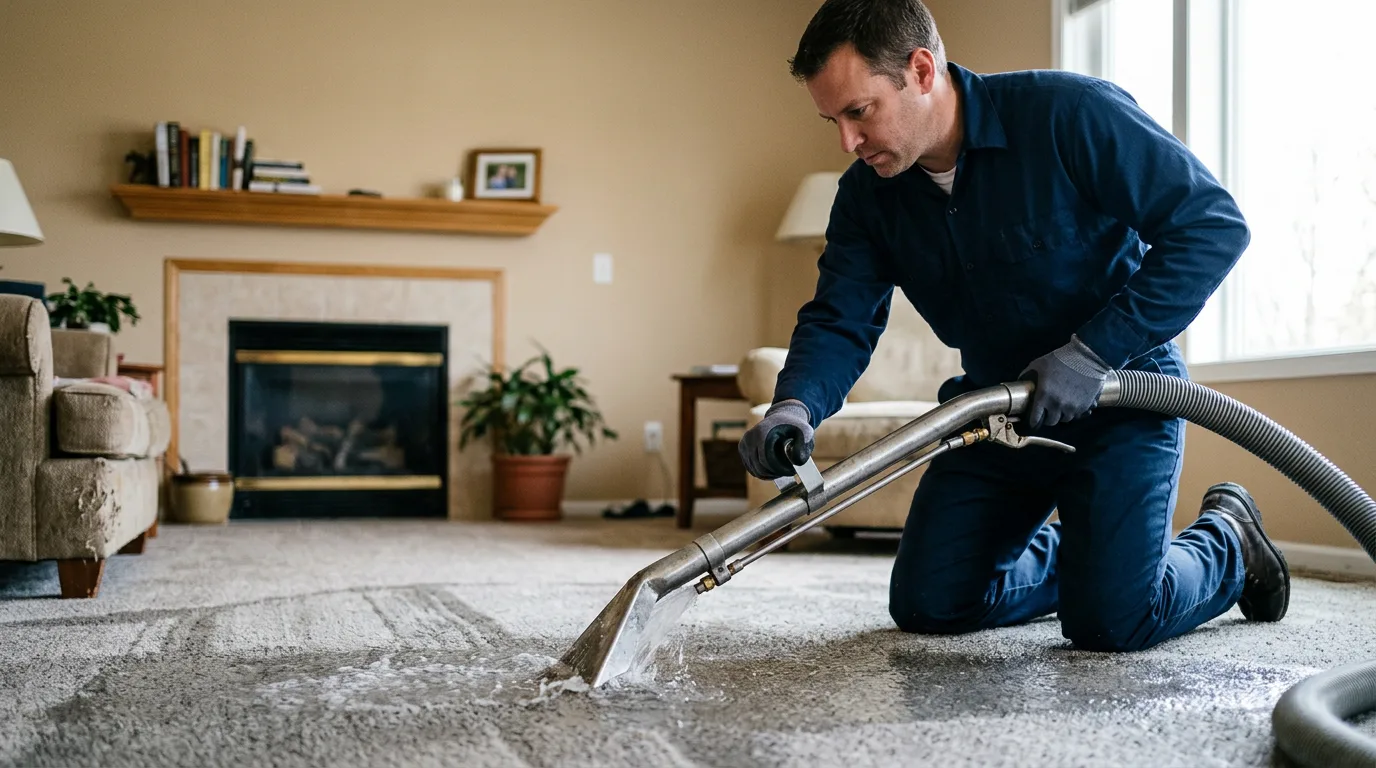 Water damage restoration technician working near Hartland, MN